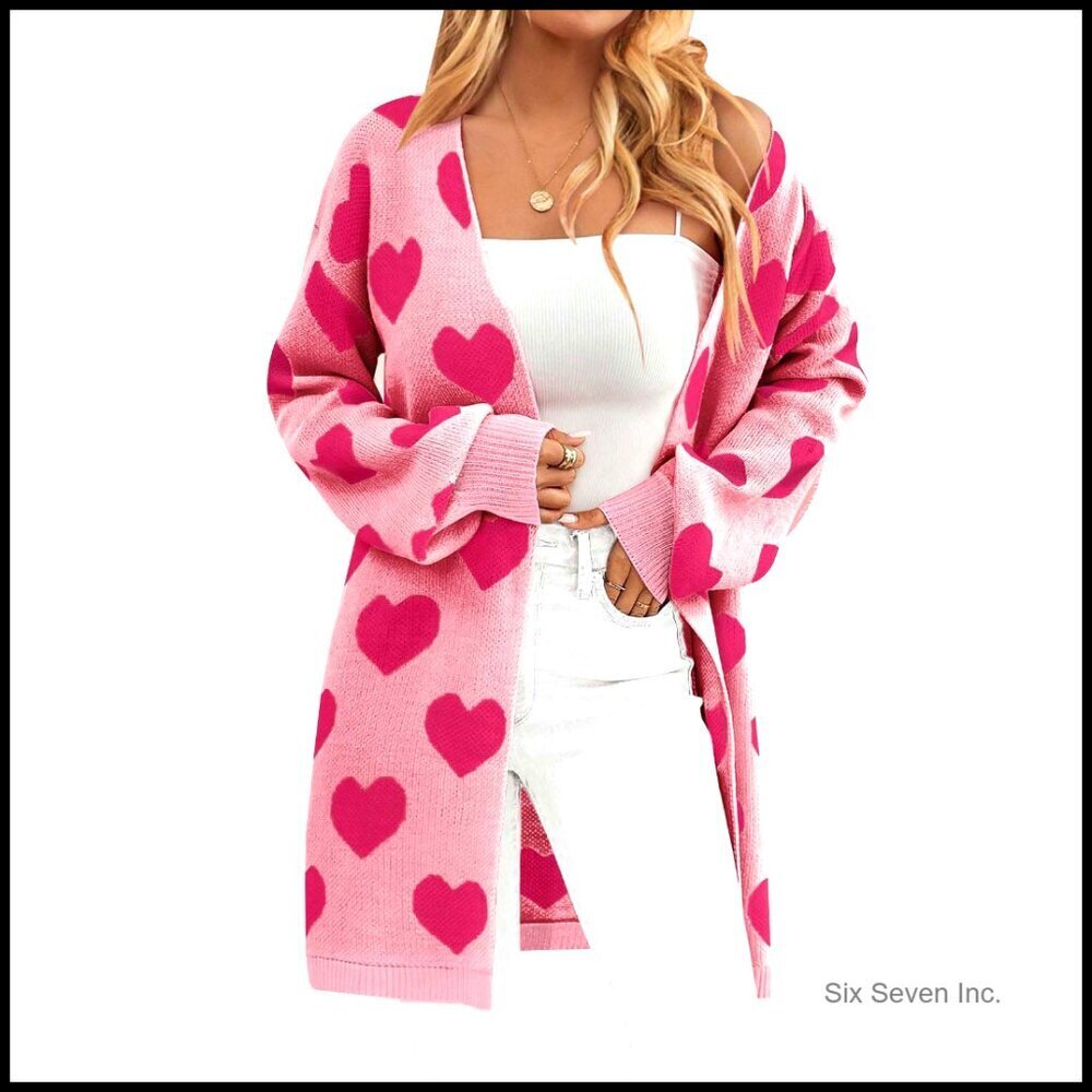 Oversized Heart Cardigan Sweater Long Sleeve Cute Valentine's Day Trendy